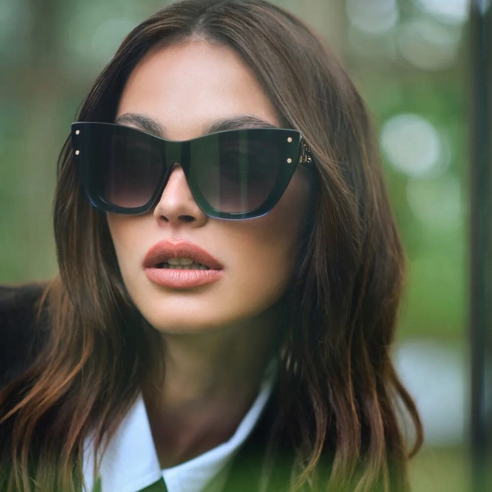 New! BUGATTI 48L-BK Elegant Cat Eye Luxury Black Sunglasses, Authentic